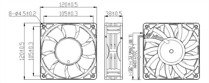 散熱風扇12038A安裝尺寸圖